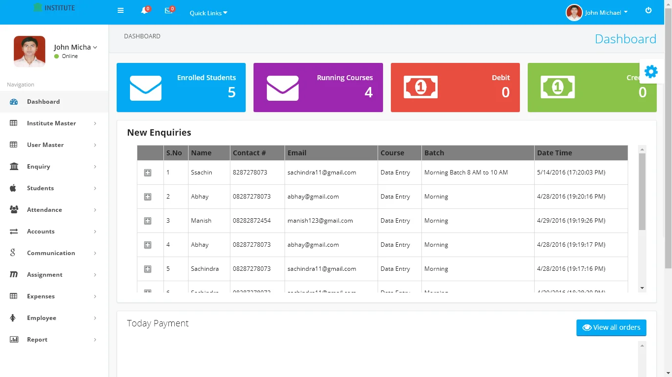 ASP.Net Institute Management Software